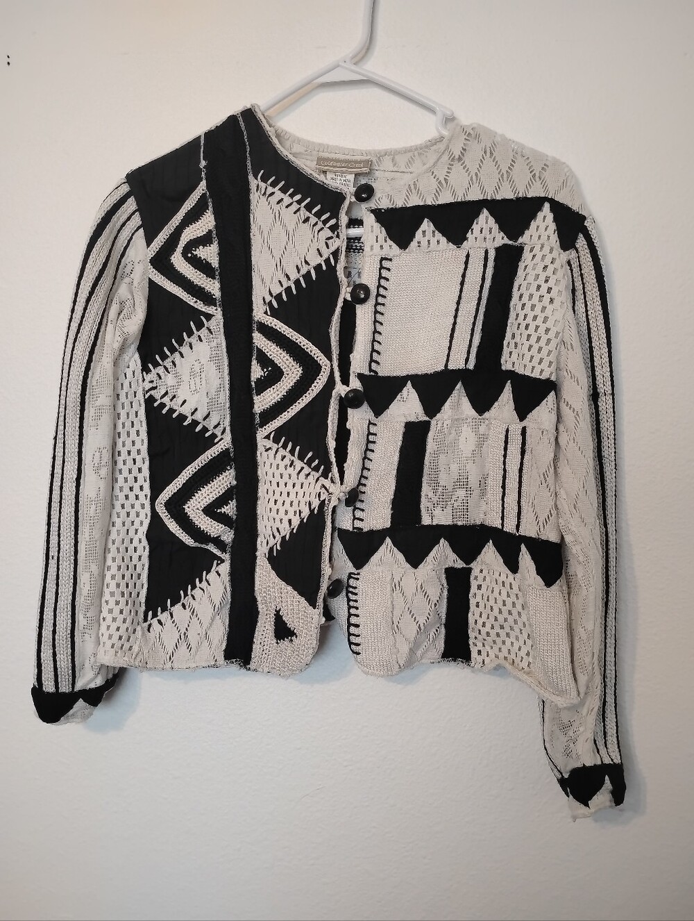 Coldwater Creek Bohemian Two Tone Knit Crochet Cardigan